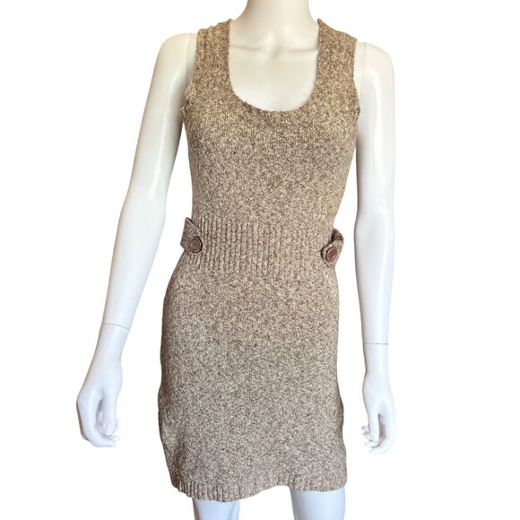 Knit Sleeveless Sweater Dress w/ Button Accents Beige Textured Womens Sz Large - Picture 1 of 7